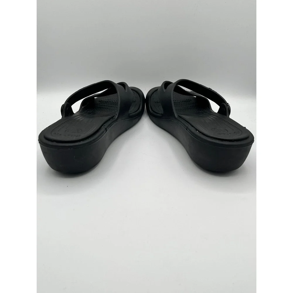 Crocs Patricia Black Multi-Strap Wedge Sandals Women Sz 11 Slip On 10386